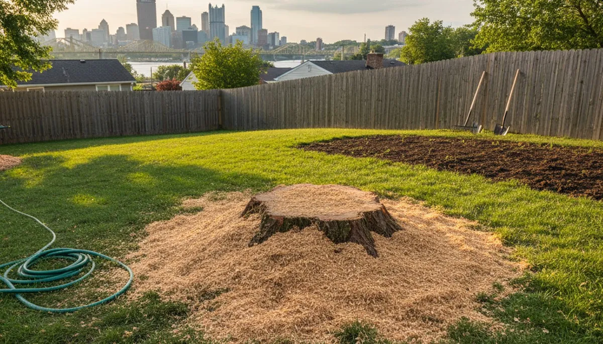 Finished stump grinding and lawn prep by professional tree service in Pittsburgh, PA