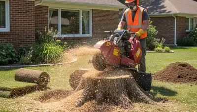 Professional stump grinding service removing tree stumps in Carnegie, Pittsburgh, PA yard