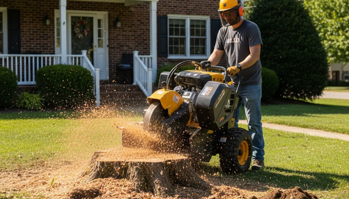 Professional stump grinding removing tree stumps in Mc Kees Rocks, Pittsburgh, PA yard for lawn restoration