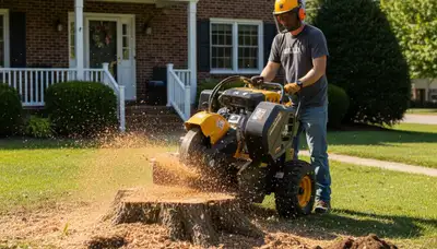 Professional stump grinding removing tree stumps in Mc Kees Rocks, Pittsburgh, PA yard for lawn restoration