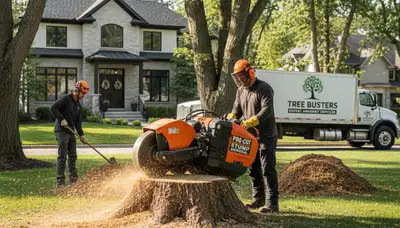 Professional stump removal service in Pittsburgh, PA removing tree stumps from residential yard
