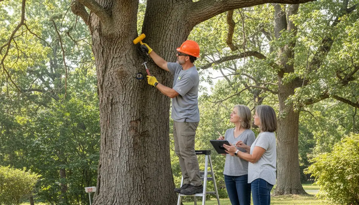 Certified arborist performing tree health assessment for Braddock PA homeowners near Pittsburgh