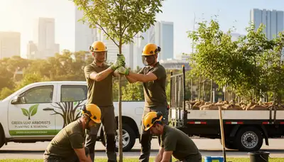 Arborist planting young tree in Pittsburgh, PA for Chop Chop Tree professional tree planting service