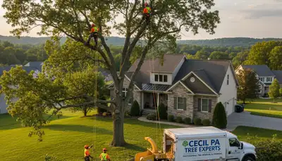 Professional tree removal service in Pittsburgh PA safely cutting large oak branches