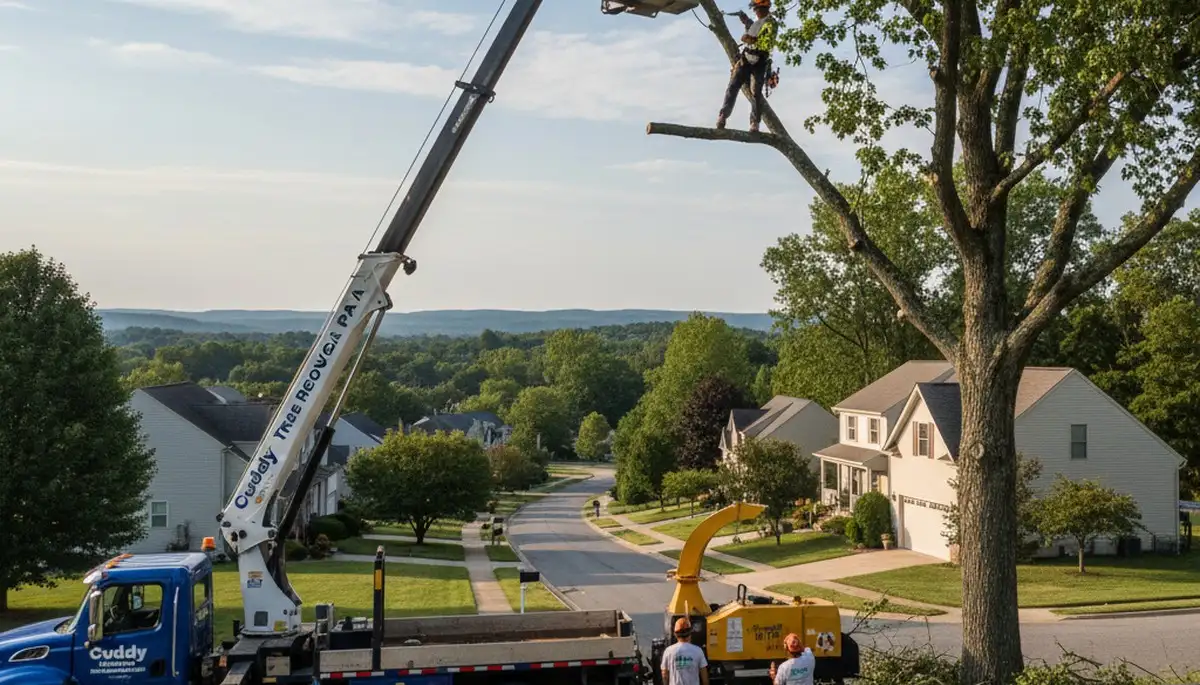 Professional tree removal service in Pittsburgh PA safely clearing large residential trees