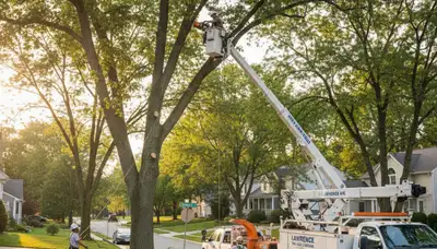 Professional tree removal service in Pittsburgh PA safely cutting and clearing large oak tree