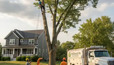 Professional tree removal service in Pittsburgh PA safely clearing large oak trees