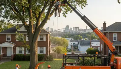 Professional tree removal service in Pittsburgh PA safely clearing large oak trees