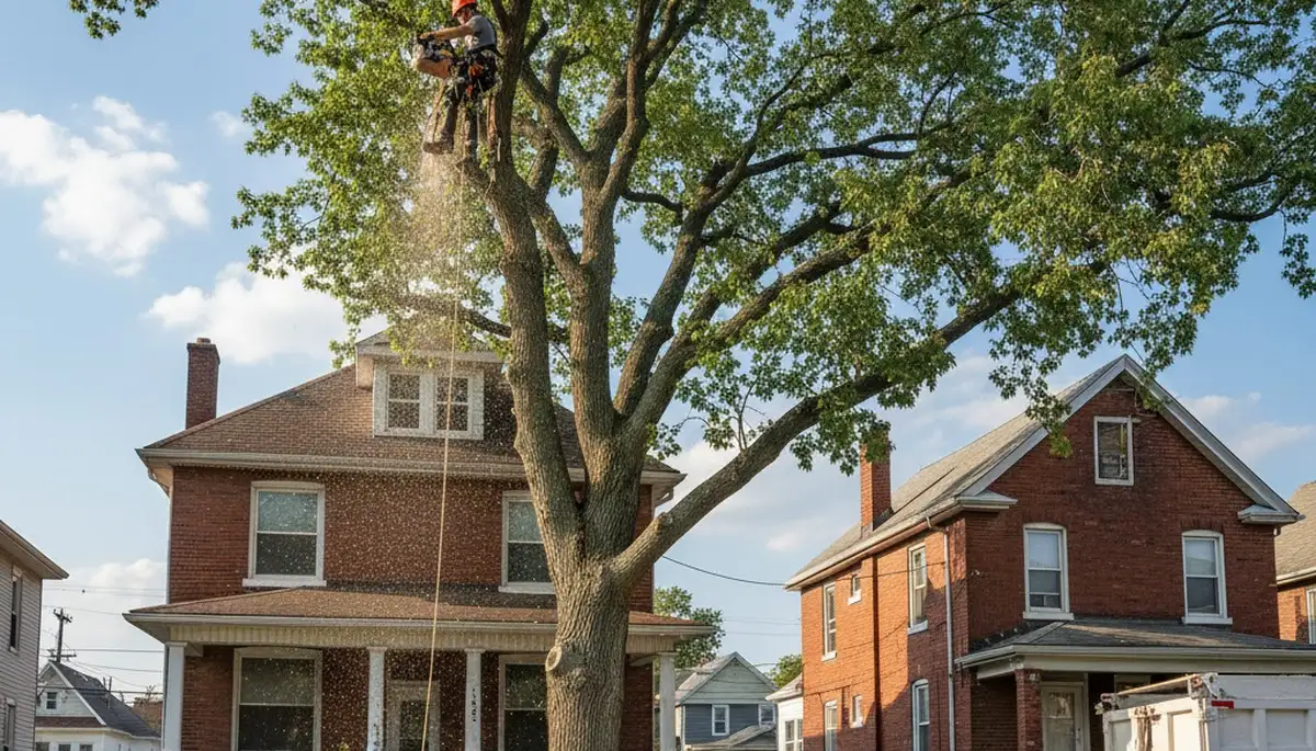 Professional tree removal service in Pittsburgh PA safely cutting large oak tree