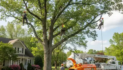 Professional tree removal crew working safely in Pittsburgh, PA for treetrimmingpittsburghpa.com