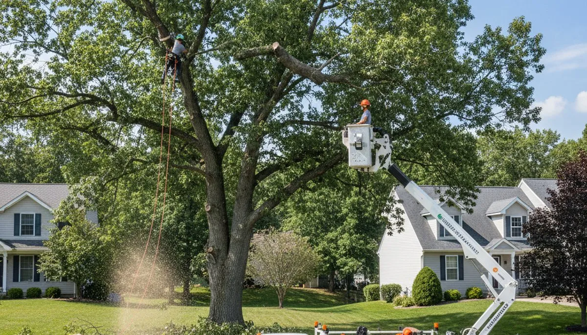 Professional tree removal service in Pittsburgh PA safely cutting and clearing large oak tree