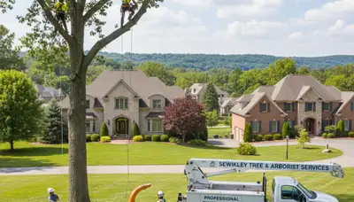 Professional tree removal crew working safely near residential property in Pittsburgh, PA