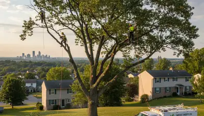 Professional tree removal service in Pittsburgh PA safely cutting large oak tree